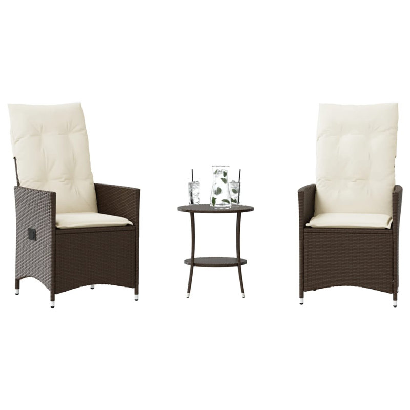  Ensemble bistro 3 pièces avec coussins en rotin de polyester brun