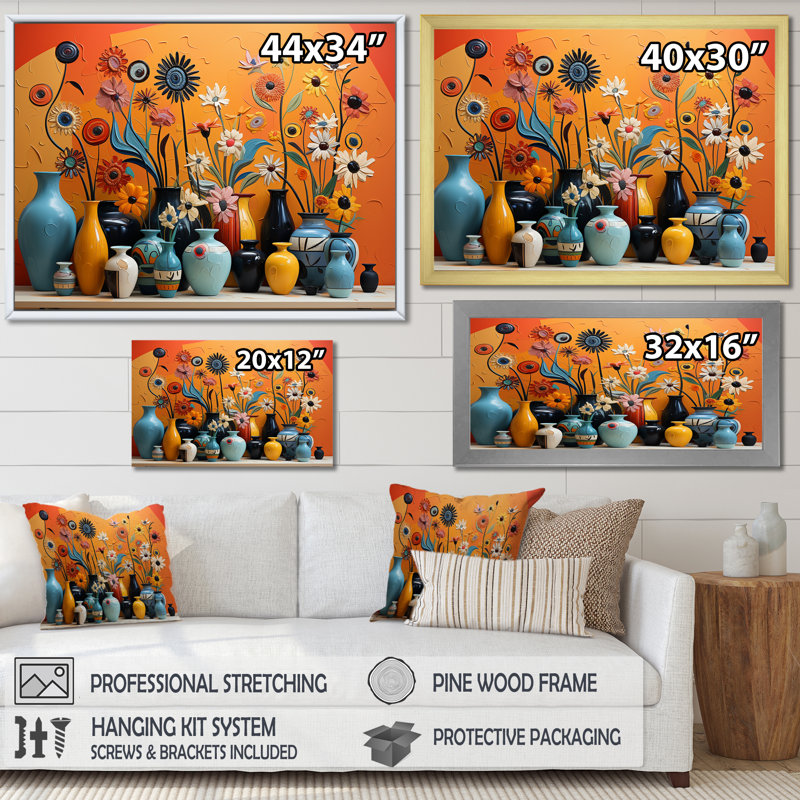 «Orange Boho Pottery Expressions II», art mural Boho, Toile tendue, H 12 po x l 20 po x P 1 po