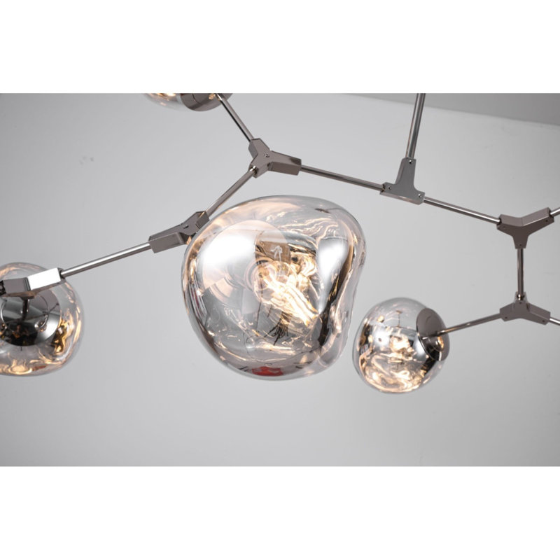 Lustre à branches sphériques à intensité variable Rhome II, Cuivre noir, Transparent, 58" Length x 30" Width x 35" Height