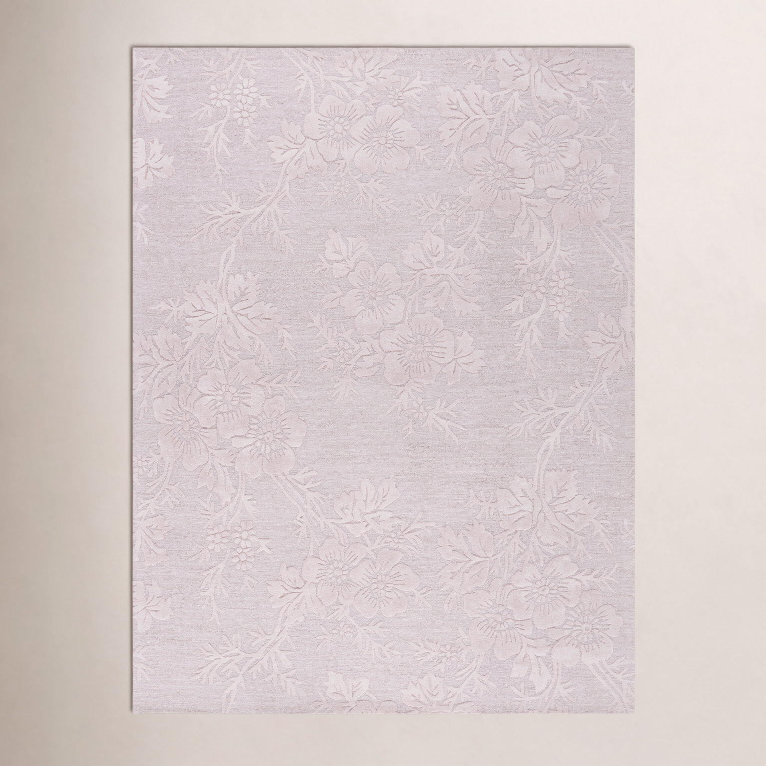 Glamour 151 Hand Tufted Wool/Cotton/Viscose Floral Rug in Light Pink, Rectangle 9' x 12'