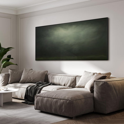 Extra Large Wall Art Fabric Print - Moody Green Abstract Cloudscape, Minimalist Atmospheric Artwork Decor for Living Room or Bedroom - "Frame Assembly Required (Unfinished Frame)"