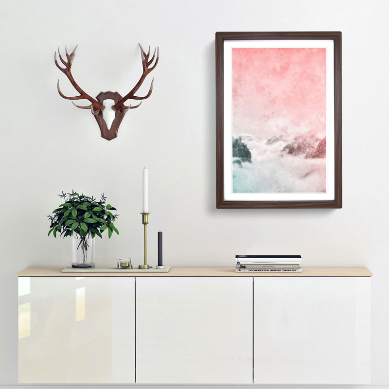 Cloudy Mountains - Single Picture Frame Painting on MDF, Walnut Framed, 87cm H x 62cm W x 2cm D