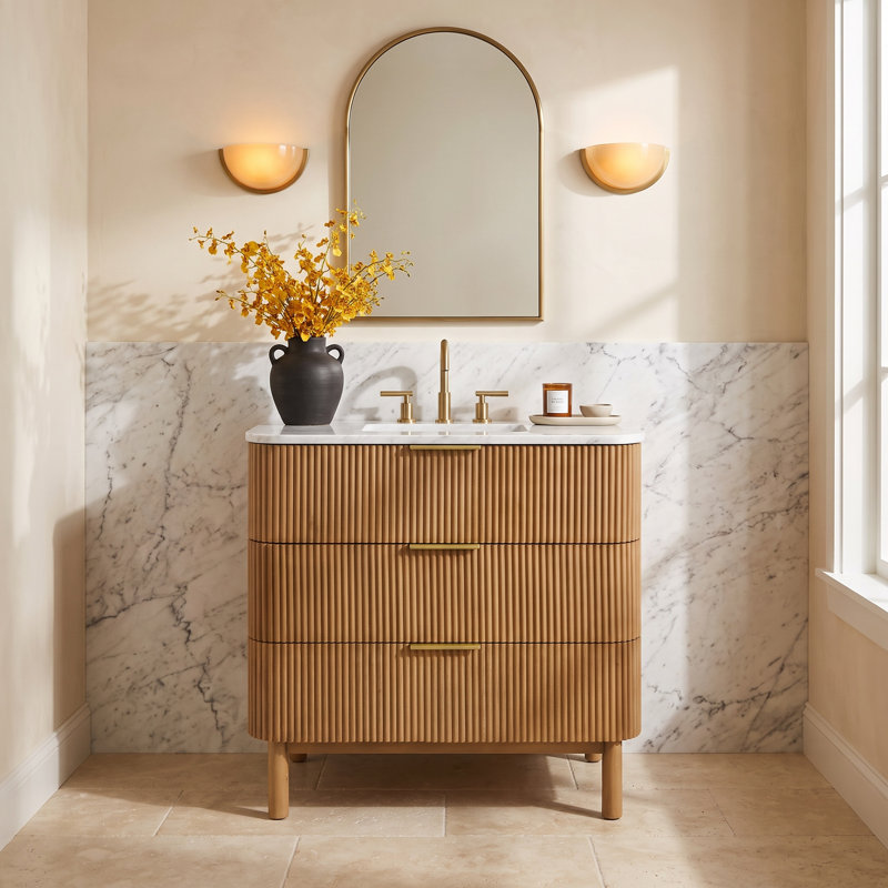 Nova 36" Marble Top Single Sink Vanity, Reeded Birch