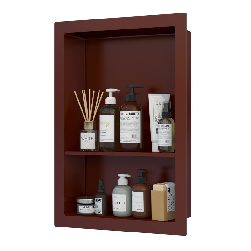 Wall Niche Double Shelf Recessed Metal Cabinet, Matte Black, No, 19.8" H x 13.9" W x 3.9" D