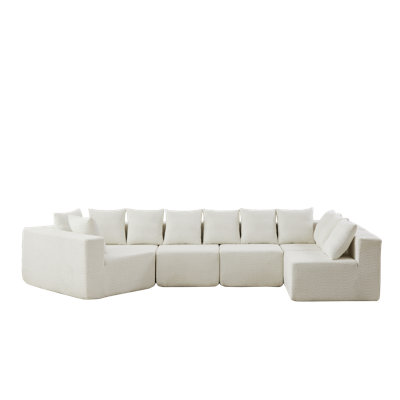 151.6-inch Extra-large L-shaped Deep-seat Modular Sofa Chenille Fabric Sectional Sofa Includes 11 Pillows Curved Recliner Floor-standing Living Room Sofa No Assembly Required,beige