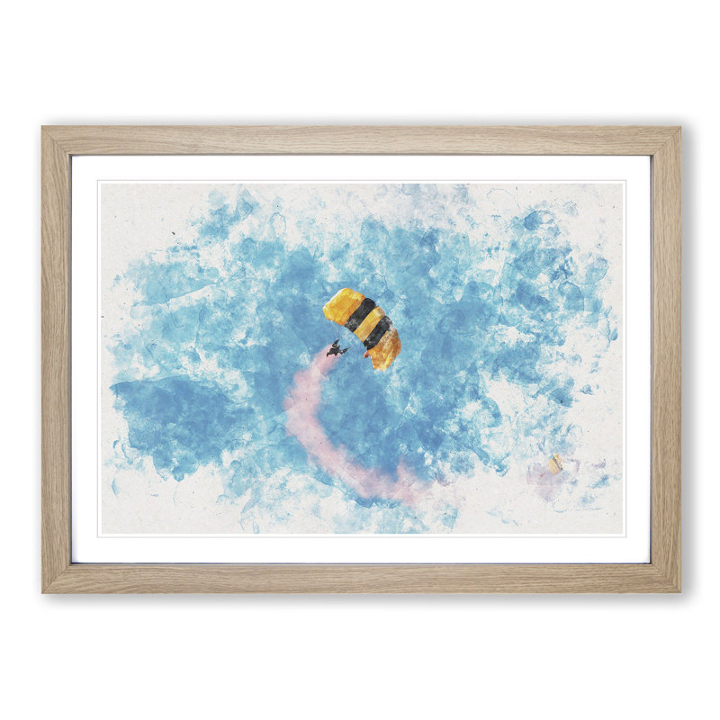 Skydiving - Picture Frame Painting Print, Oak Framed, 24cm H x 33cm W x 2cm D