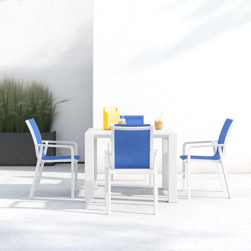 Farrah 4 - Person Patio Dining Set with Extendable Rectangular Table, White/Blue