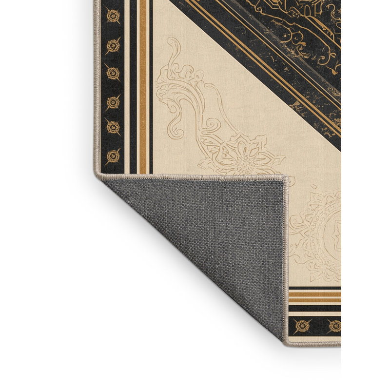Tapis oriental doux et moelleux de style oriental classique Estaugh - reliure beige, 5 x 8