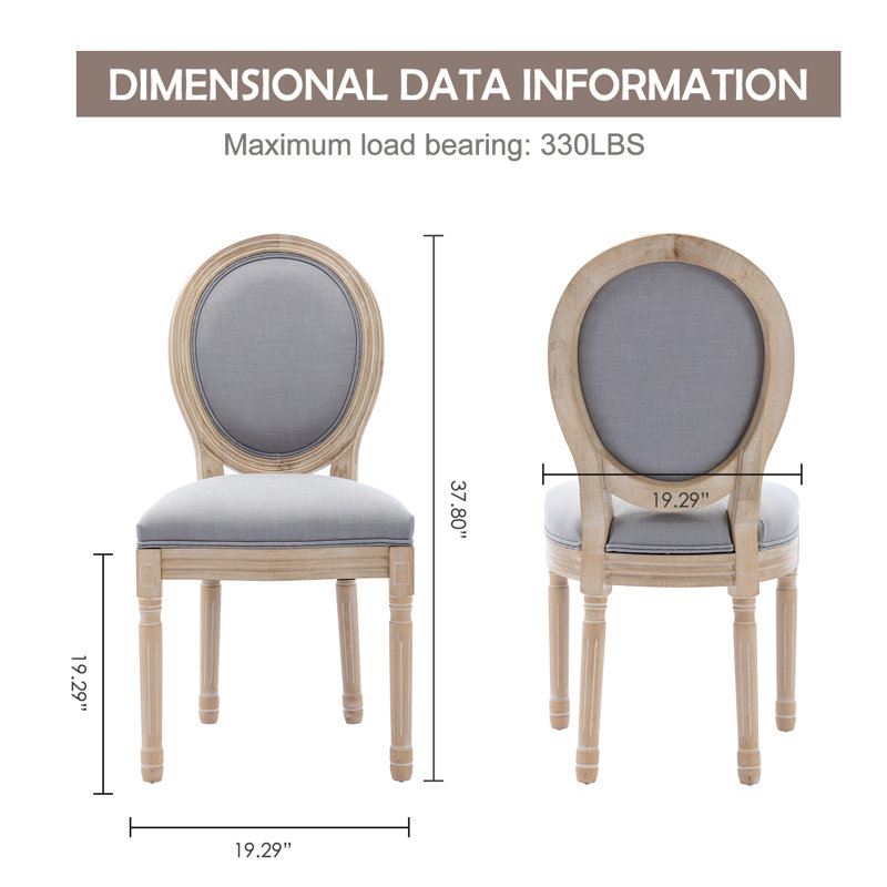 Chuk Mid-Century King Louis back solid wood dining chairs, Linen Gray