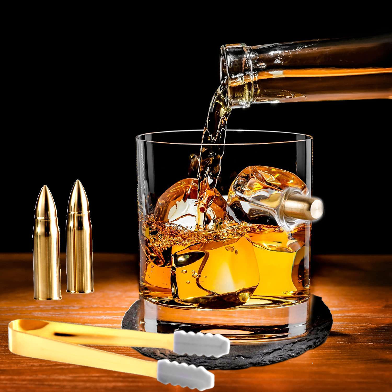 Whiskey Glasses And Bullet Whiskey Stones Set In Unique Ammo Box