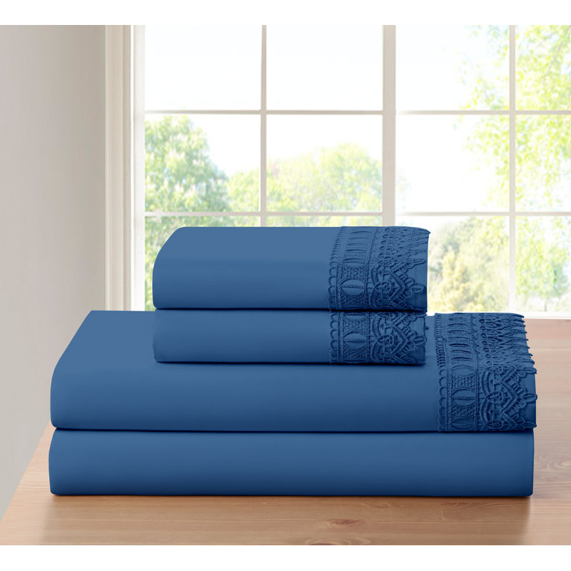 Bamboo 1800 Thread Count 3 Line, Lace or Solid Deep Pocket Sheet Set (4pc), Full Sheet Set + Fitted Sheet + 2 Pillowcases