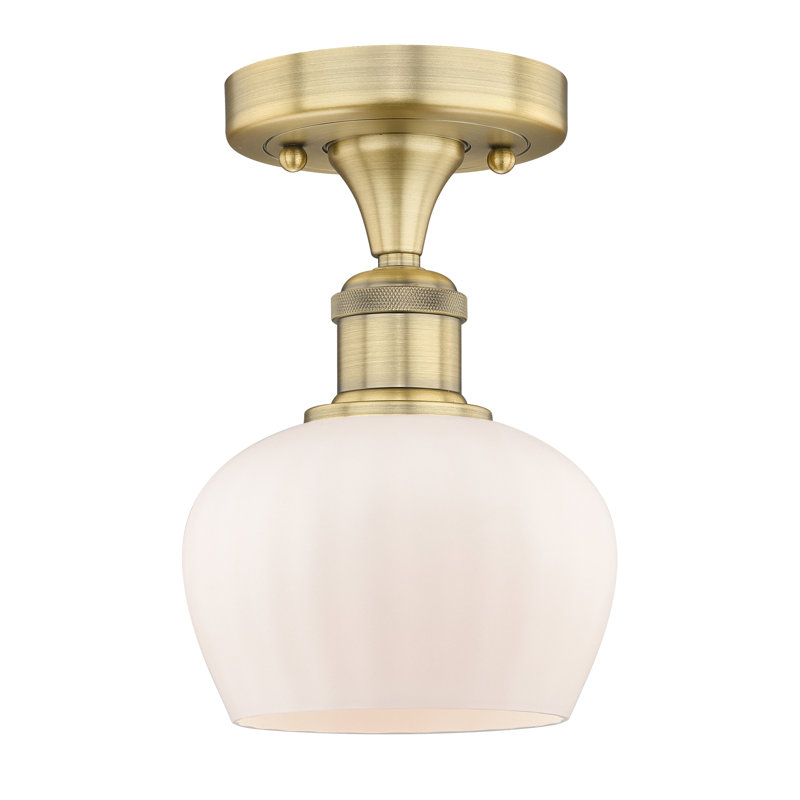 Hayons Glass Semi Flush Mount, Matte White, Brushed Brass