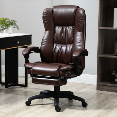 6 Vibration Office Chair, 5 Modes, Pu Leather, Reclining Back, Footrest, Brown, Rust- High Back Reclining, Sweatproof Fabric