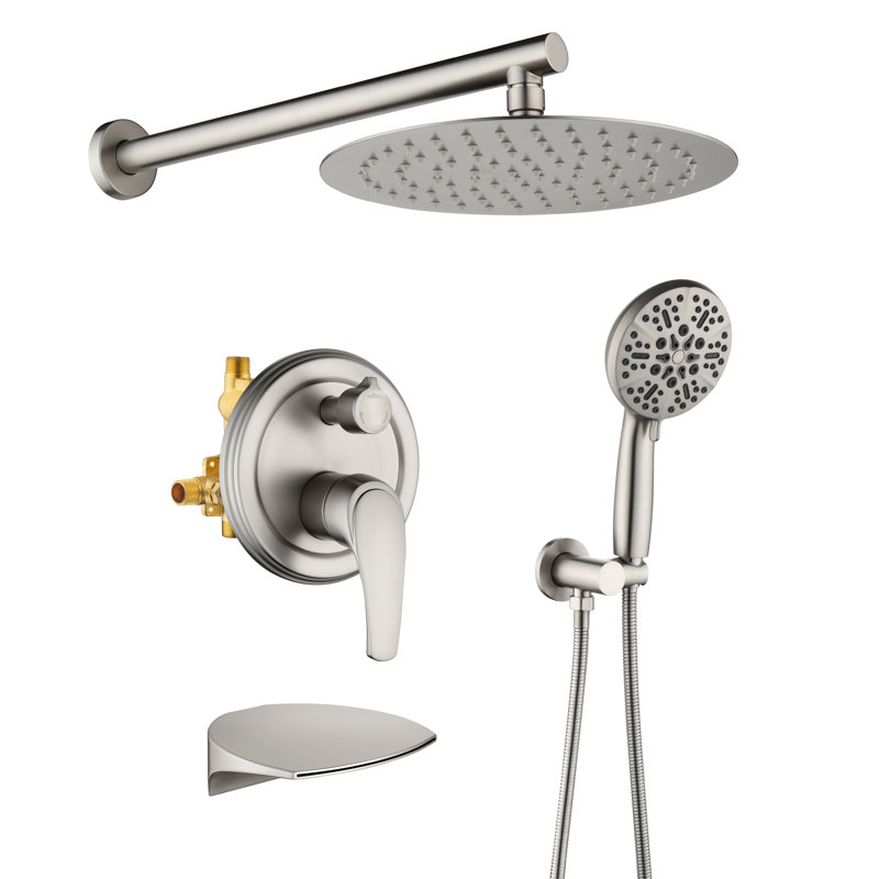 Robinet de baignoire et de douche à valve brute, Nickel brossé