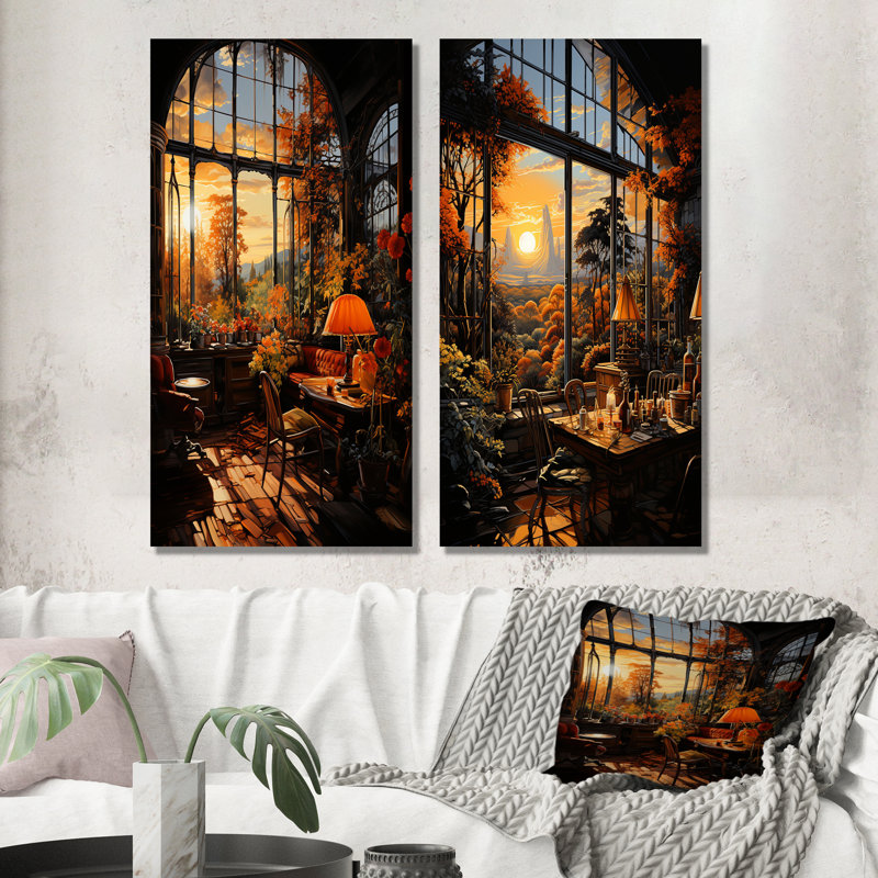 Ensemble de 2 décorations murales usine après-midi, H 28 po x l 25 po, Toile tendue
