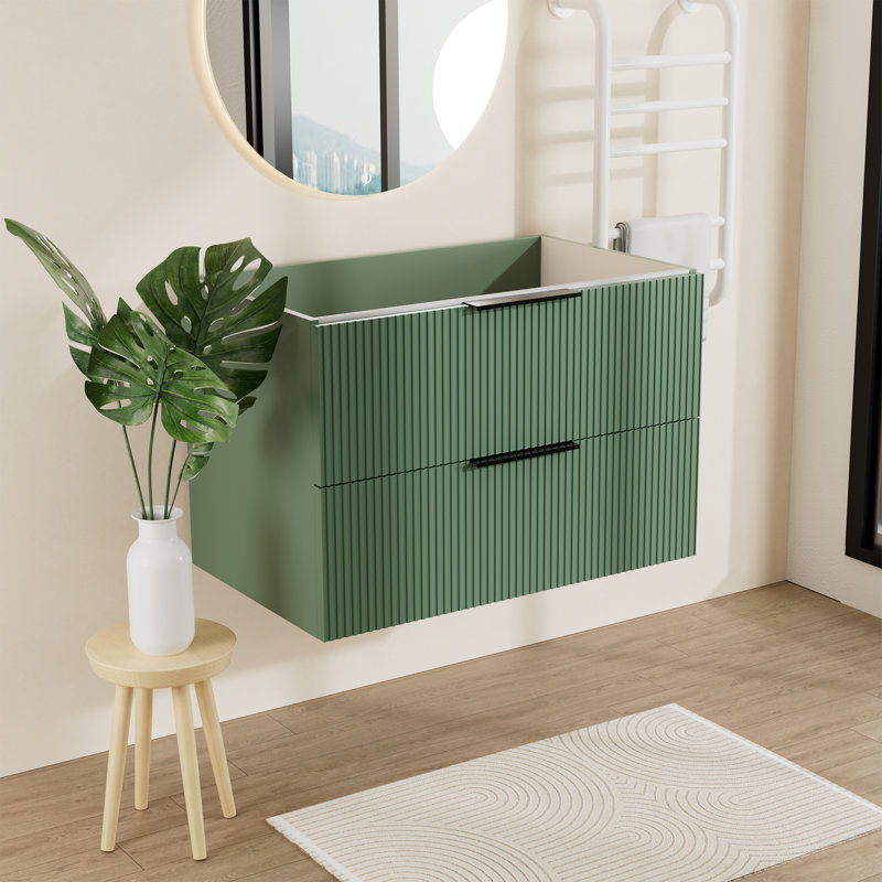 Meuble-lavabo suspendu Halrik à panneaux cannelés avec tiroirs compartimentés à fermeture en douceur, Vert, 30"