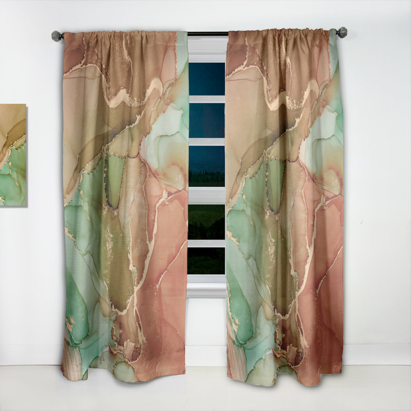 Luxury Fluid Art V Abstract Semi-Sheer Thermal Rod Pocket Single Curtain Panel, 52" W x 84" L