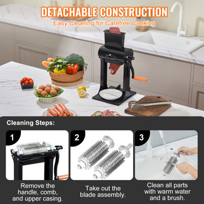 Attendrisseur de viande professionnel, ouverture d'alimentation de 14,7 cm pour bœuf, machine robuste en acier inoxydable, outil de cuisine manuel simple et rapide à utiliser, convient pour la dinde, le poulet, le porc, le steak et le poisson.