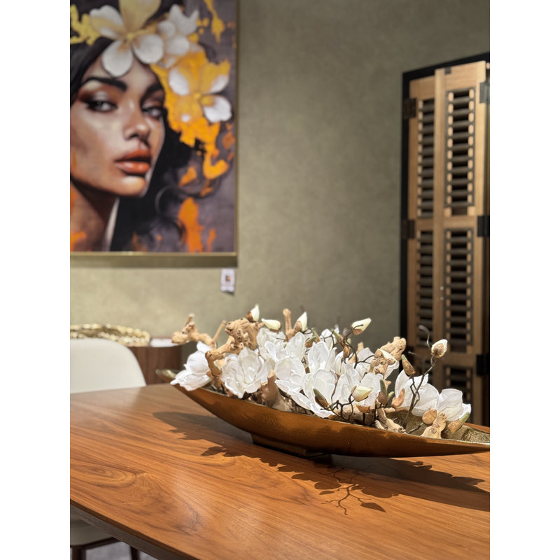 Driftwood and Denver Boat Magnolia Centerpiece, 8" H x 40" W x 5" D, Gold