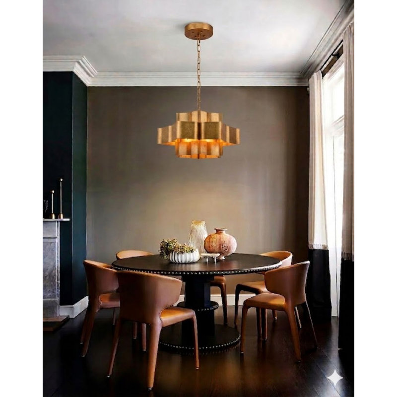 Lillard 12-Light 3-Tier Gold Chandelier With Gold Leaf Interior, Light Gold