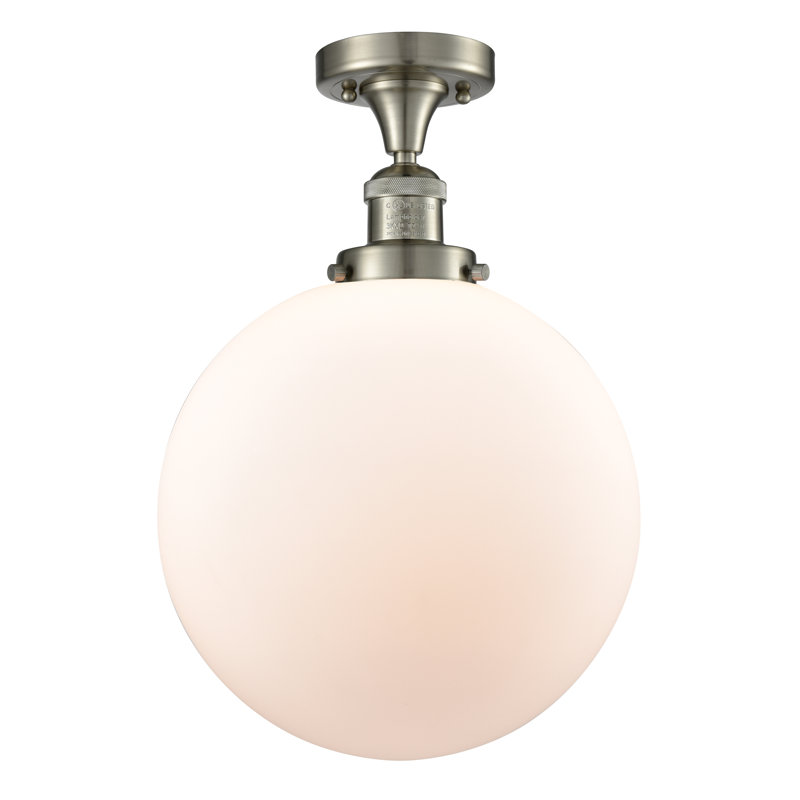 Brislington Glass Semi Flush Mount, Matte White, LED, Brushed Satin Nickel