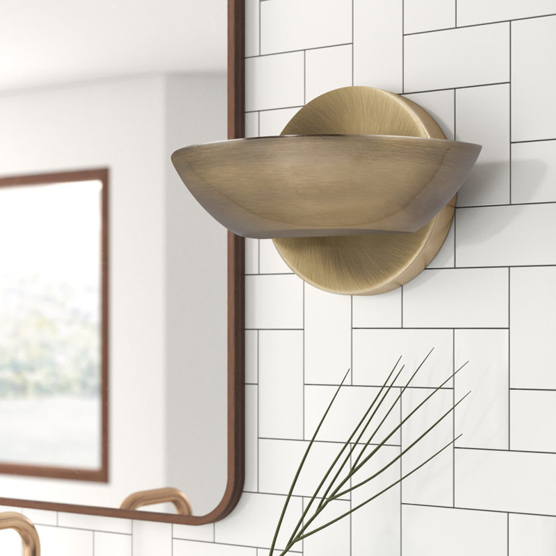 Eta Mild Steel LED Flush Mounted Sconce, Antique Brass