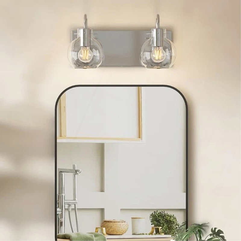 Applique murale moderne en nickel brossé pour salle de bain avec abat-jour en verre transparent - 2 lumières