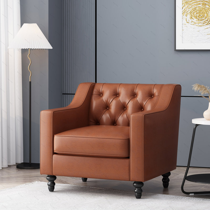 Fauteuil club Sautter Structure de base solide, confortable, durable, beau et épais, tendance et pratique, Similicuir cognac