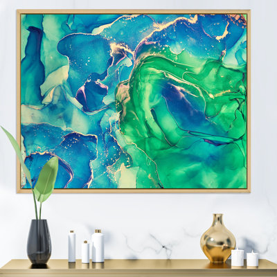 «Blue and Green Abstract Abstract Art I», reproduction sur toile