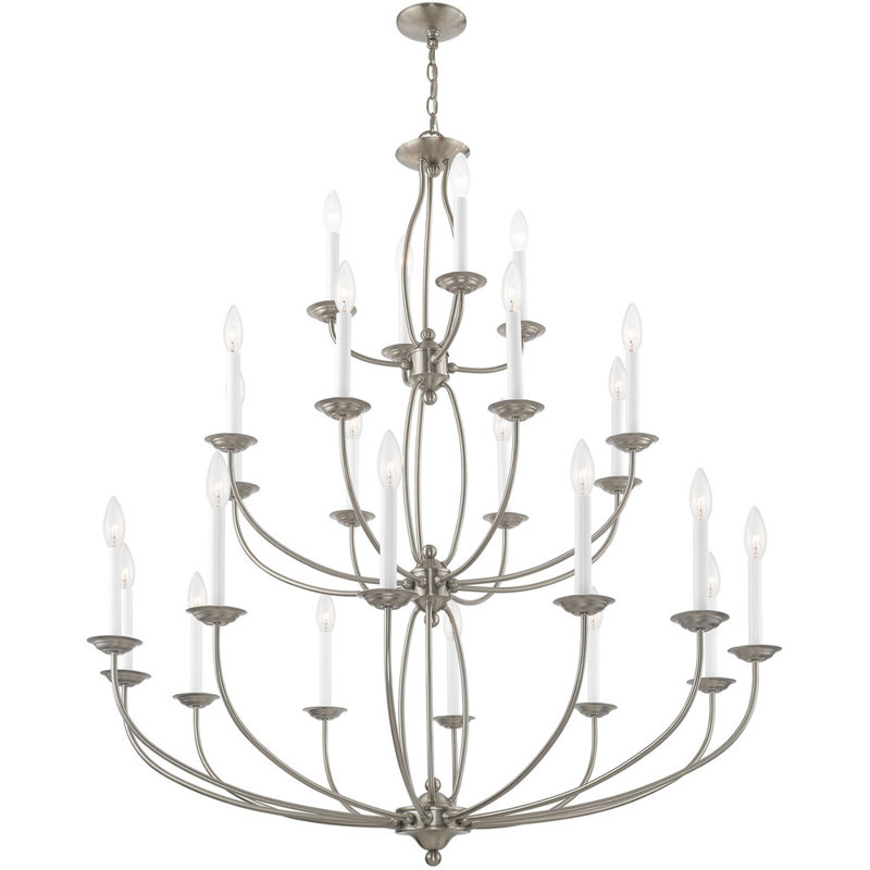 Lustre classique 24 lumières façon bougie, Nickel brossé