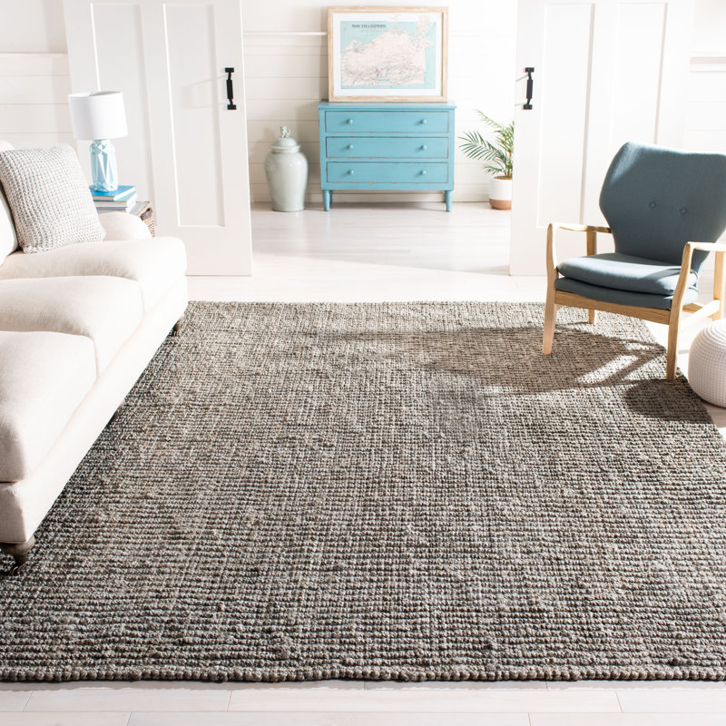 Tapis gris en jute / sisal tissé à plat à la main Alda, Rectangle 2 pi 6 po x 4 pi
