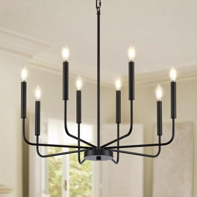 Modern Farmhouse Chandelier With 8-Light Candle Design, Adjustable Height, Rust-Resistant Metal, For Dining Room, Kitchen, Living Room, Entryway, And Bedroom (Bulbs Not Included)