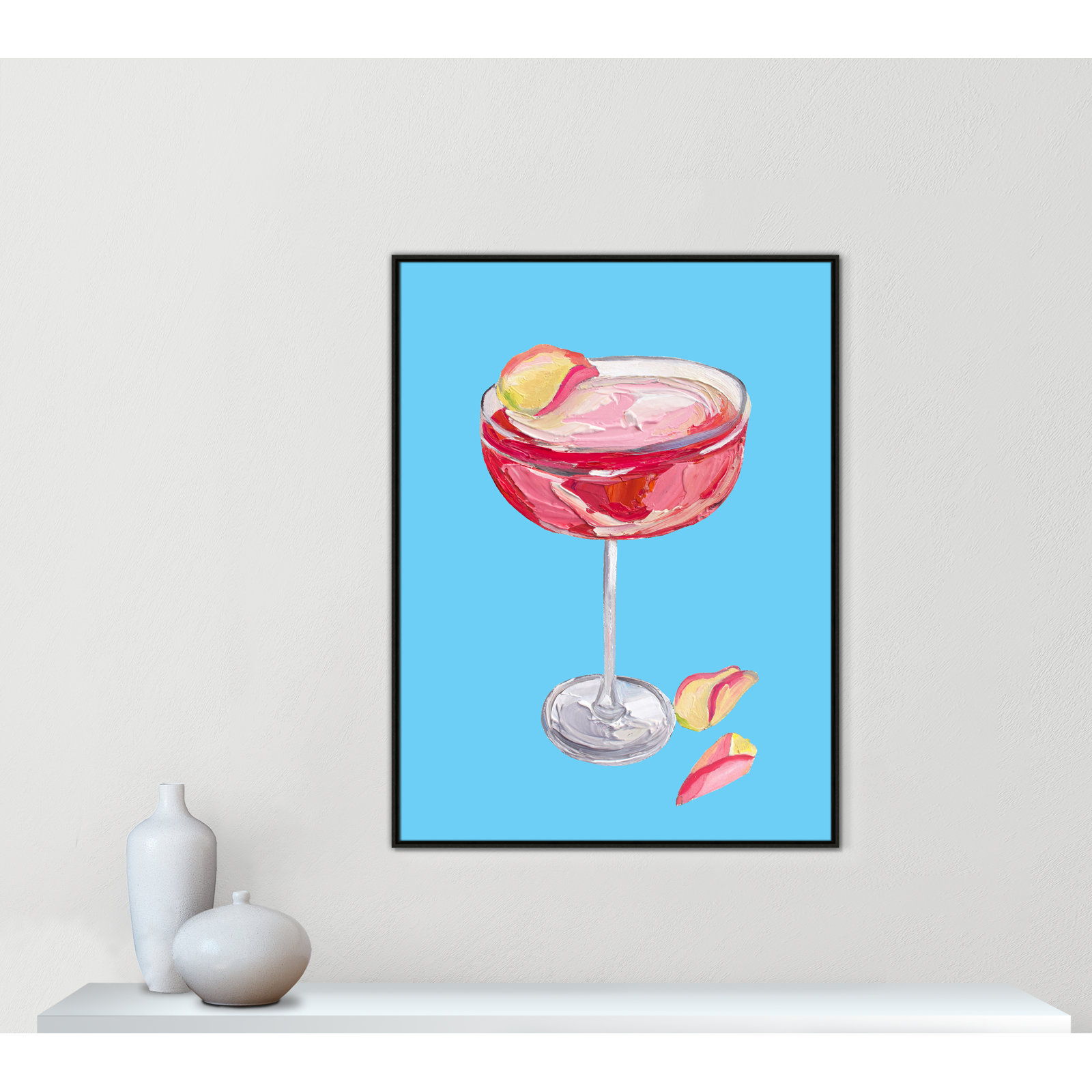 Sparkling Rose Gin Cocktail Print by Straker, 49.5" H x 37.5" W, Espresso Floater