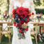 Bouquet de mariage en cascade de 12,6 pouces avec rose artificielle et fleur de dahlia en cascade, bouquet de la mariée, mariage, anniversaire, douche de mariage, bourgogne et bleu marine