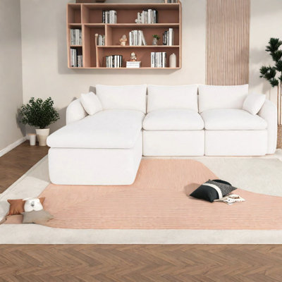 Canapés modulaires à compression, mousse blanc laiteux, forme en L confortable pour la maison