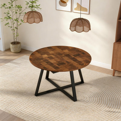 Extendable Round Metal Base Dining Table