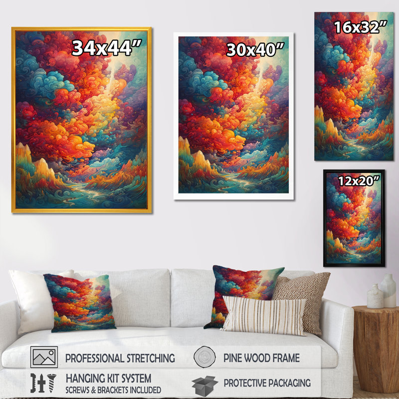 Rainbow Colored Waves In The Sky II, reproduction d'art sur toile, Cadre photo noir, H 32 po x l 16 po x P 1 po