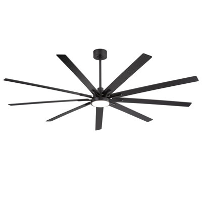 84 Inch Industrial DC Motor Ceiling Fan, Large Ceiling Fan With 8 Reversible Blades, 3 Downrods, 6-Speed Remote Control, Home Or Commercial Ceiling Fans For Porch/Garage/Shop, Black