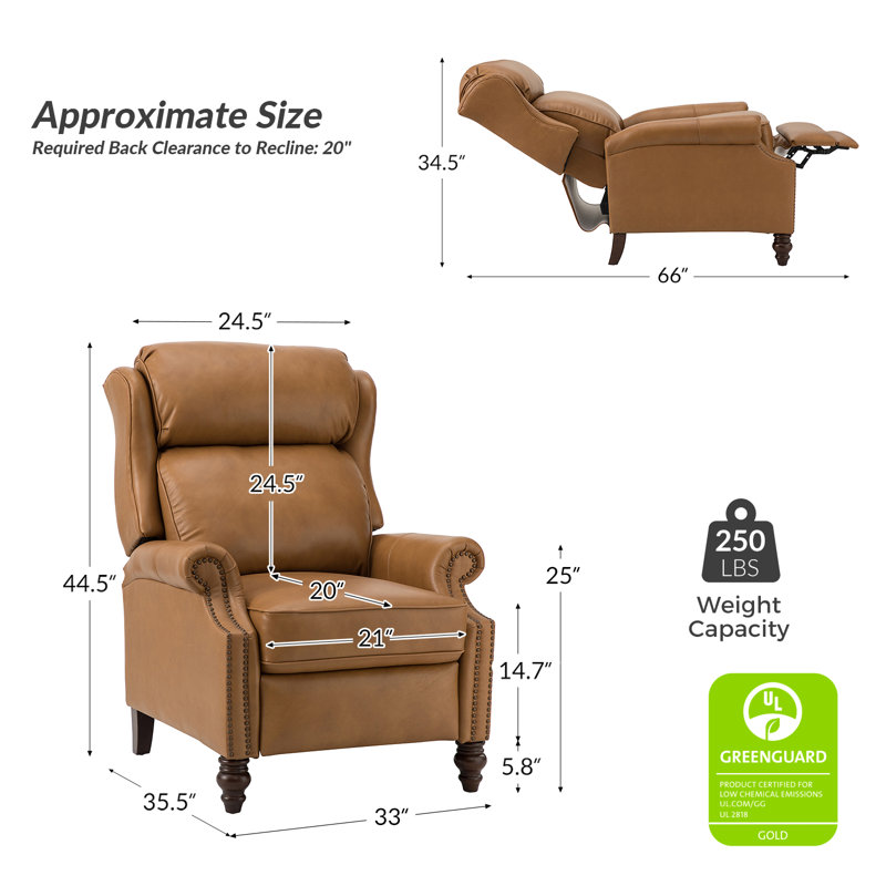 Fauteuil inclinable en cuir véritable Ambrosane, Cuir fleur camel