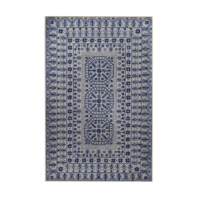 Blue Themed Ethnic Motif Traditional Patterned Vintage Decorative Rug