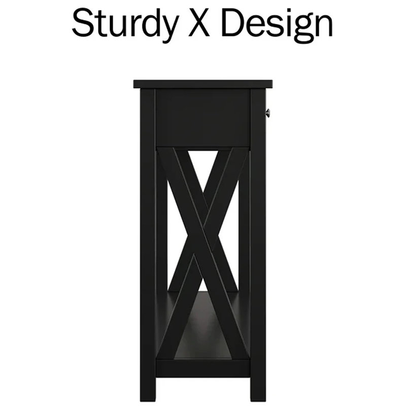 Black Wood and Metal Console Table with Storage Drawers