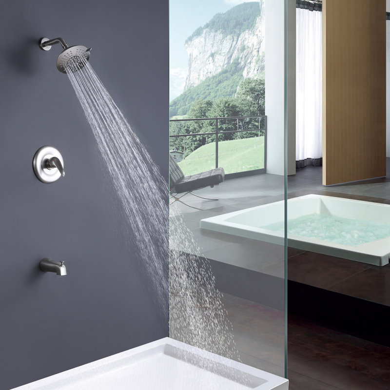 Modern Multifunction Pressure-Balanced Rain Shower Faucet Set with Tub Faucet, Brushed Nickel