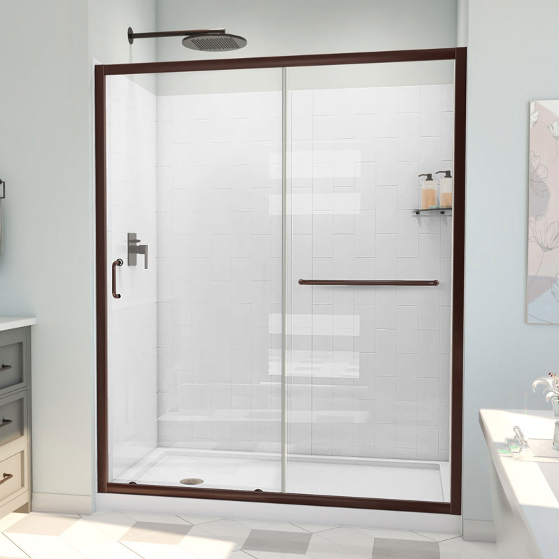 60" W x 36" D x 78" H Semi-Frameless Rectangle Shower Kit, Oil Rubbed Bronze