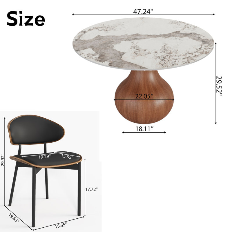 Ensemble repas 5 pièces Otelia + grandes chaises noires pour 4/6/8/10, Noir, 29.52" H x 47.24" W x 47.24" D, Glossy Amber