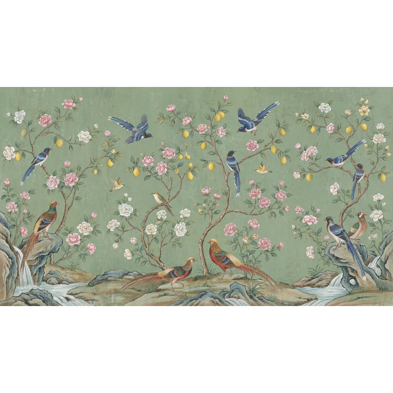 Décoration murale Chinoiserie, 160 po x 108 po, Peler et coller