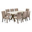 Cet ensemble de salle à manger 9 pièces comprend une table de salle à manger rectangulaire avec des pieds en X et 8 chaises Parson rembourrées en tissu kaki foncé, finition jacobine patinée-1914817872-1914817879