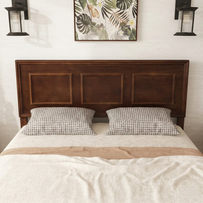Full Size Bed with Adjustable Height Headboard, Pine Wood Bed with Strengthened Bed Frame ,Walnut
