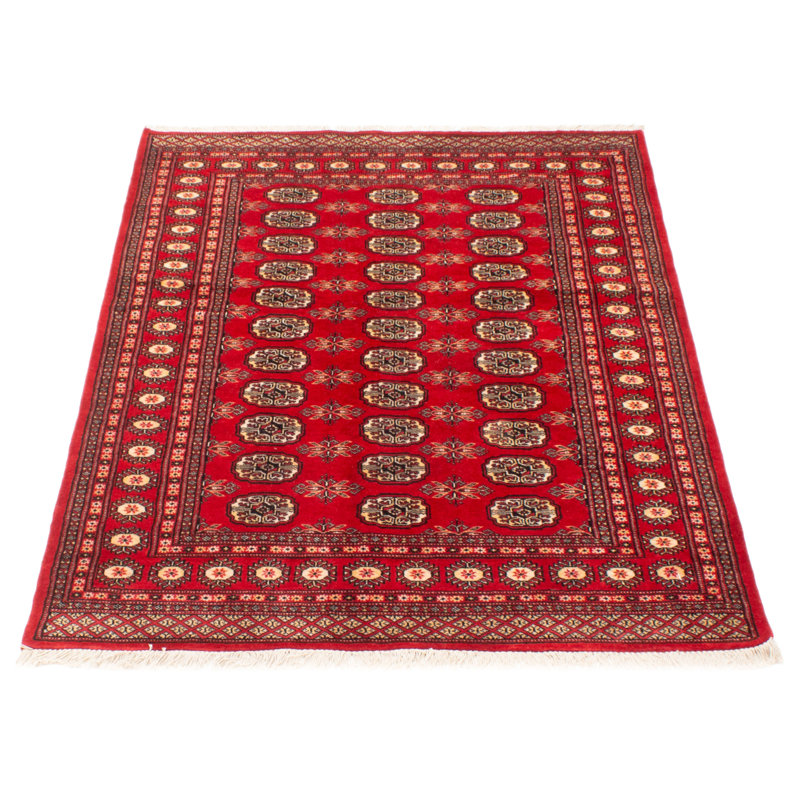 Tapis unique en laine noué à la main Bokhara rouge de 4 pi 8 po x 6 pi 10 po Peshawar