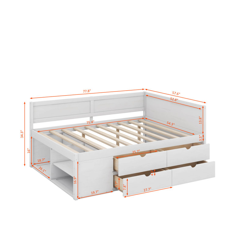 Full Size Daybed With Drawers And Shelves, Full/Double, White