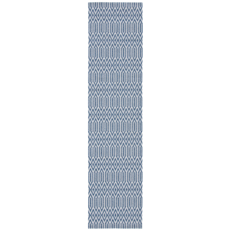 Martha Stewart Cotton Geometric Rug in Blue/Gray, Runner 2' x 8'
